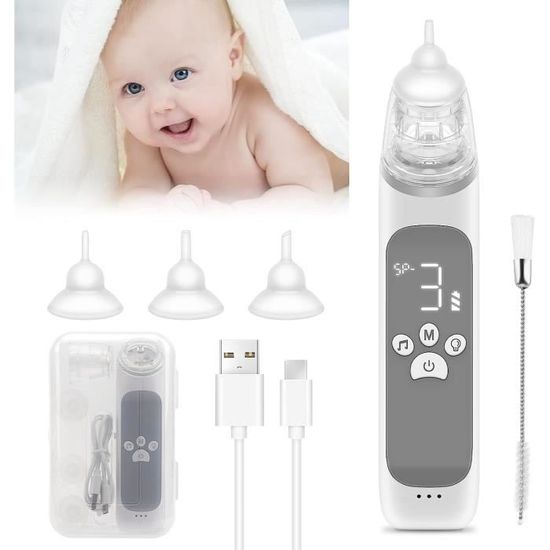 Aspirateur Nasal électrique Pour Bébé - 6 Niveaux, Avec 3 Embouts Silicone, Musique Et Lumière