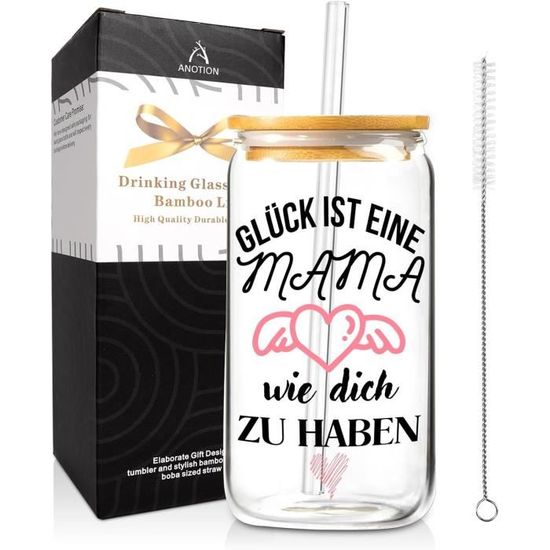 Olvini Gobelet en verre de 391 ml avec paille et couvercle, gobelet