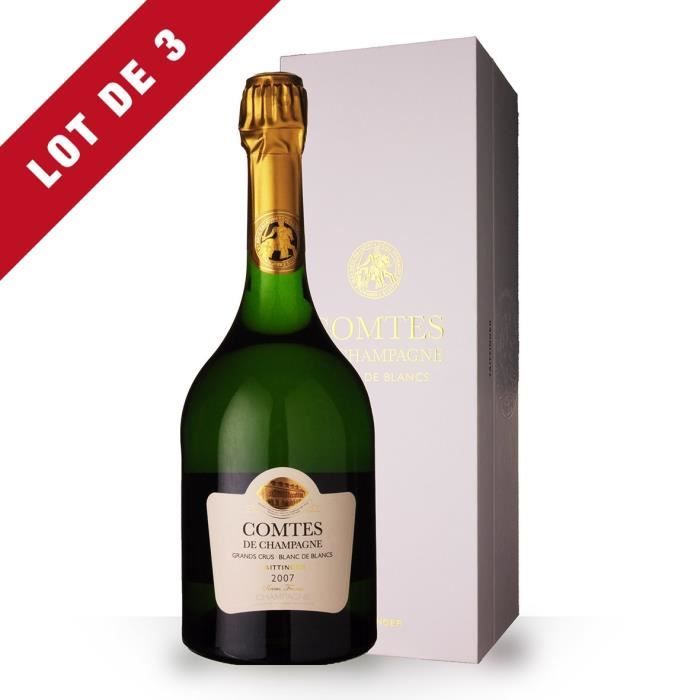 Lot de 3 - Taittinger Comtes de Champagne 2007 Blanc de Blancs - Coffret - 3x75cl - Champagne