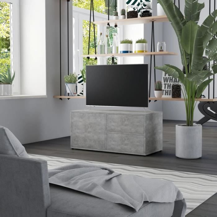 Luxueux Meuble TV Design - Meuble de rangement Meuble de Télévision Gris béton 80x34x36 cm Aggloméré ♫56942