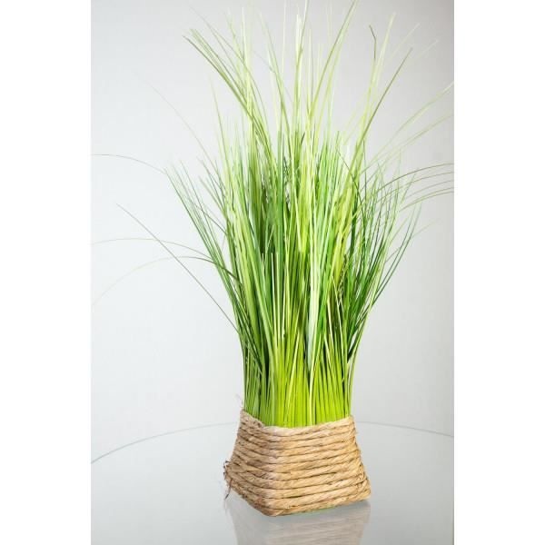 Graminée artificielle dans sa corbeille, vert-jaune, 45 cm - herbe décorative / plante synthétique - artplants