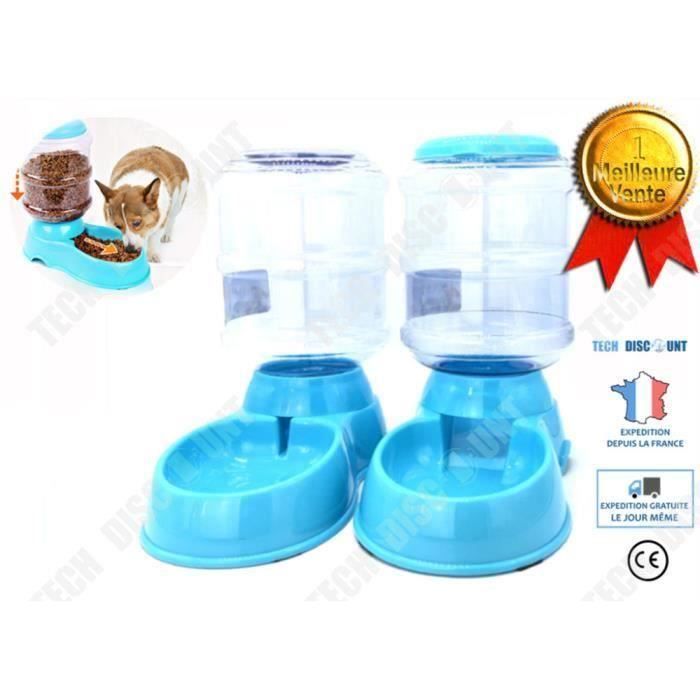 TD® Distributeur croquettes nourriture automatique chat eau chien antidérapant plastique bleu jouet aliment voyage sortie transparen