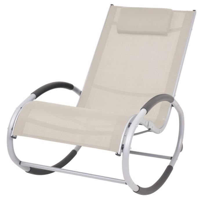 ❤Moderne Chaise à bascule Fauteuil de Relaxation d'extérieur Mode Chaise de Jardin Crème Textilène ��40931