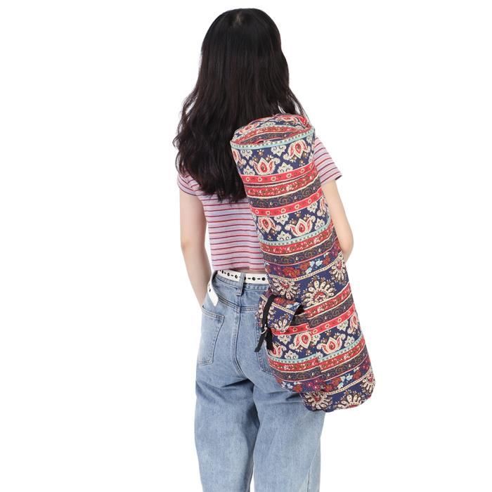 Qiilu Sac pour tapis de yoga Poches multifonctionnelles sac de tapis de yoga zippé en toile sac de transport d'épaule pour fitness