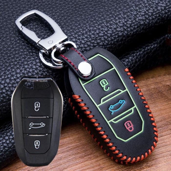 Coque clé,Étui lumineux en cuir avec clé pour citroën C2 C3 C4 C5, pour Peugeot 107 206 207 208 306 307 S 301 308 407 - Type E-red#A