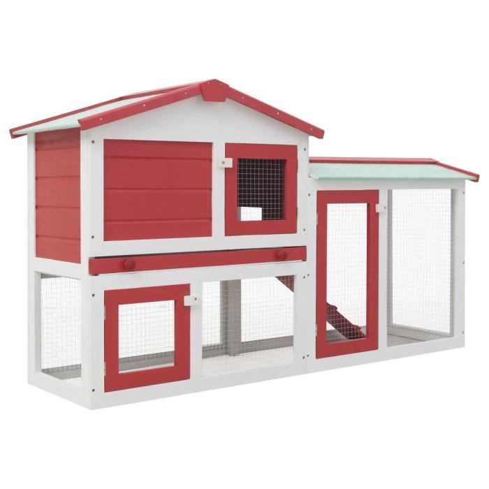 ETO-CIK Clapier large d'extérieur Rouge et blanc 145x45x85 cm Bois