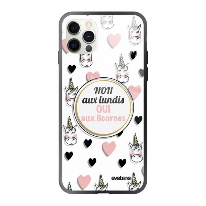 Coque soft touch glossy pour iPhone 12/12 Pro - EVETANE - Modèle : Oui aux licornes