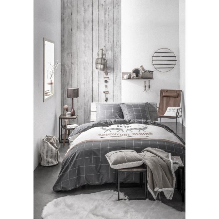 TODAY Parure de couette 100% Coton ADVENTURE Au coin du feu 240x260cm + 2 taiess d'oreiller 63x63cm - Gris