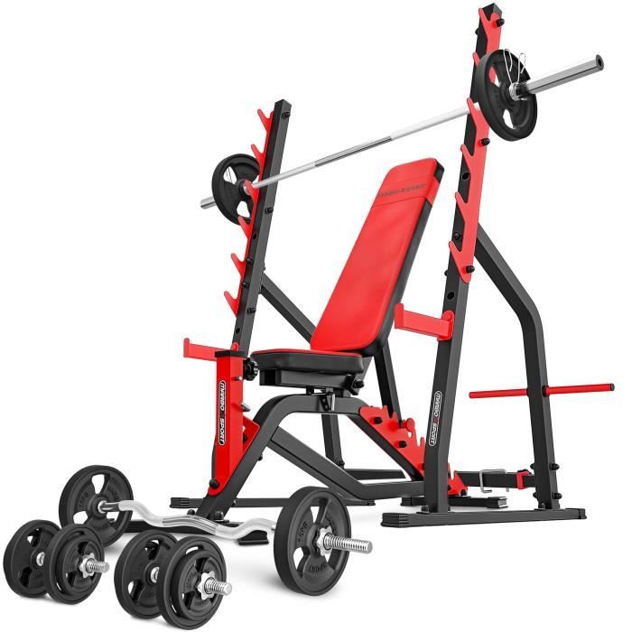 Marbo Sport Set MS3 140KG Kier G - Banc de musculation + support d'haltères + barres et disques d'haltères caoutchoutés 83 kg