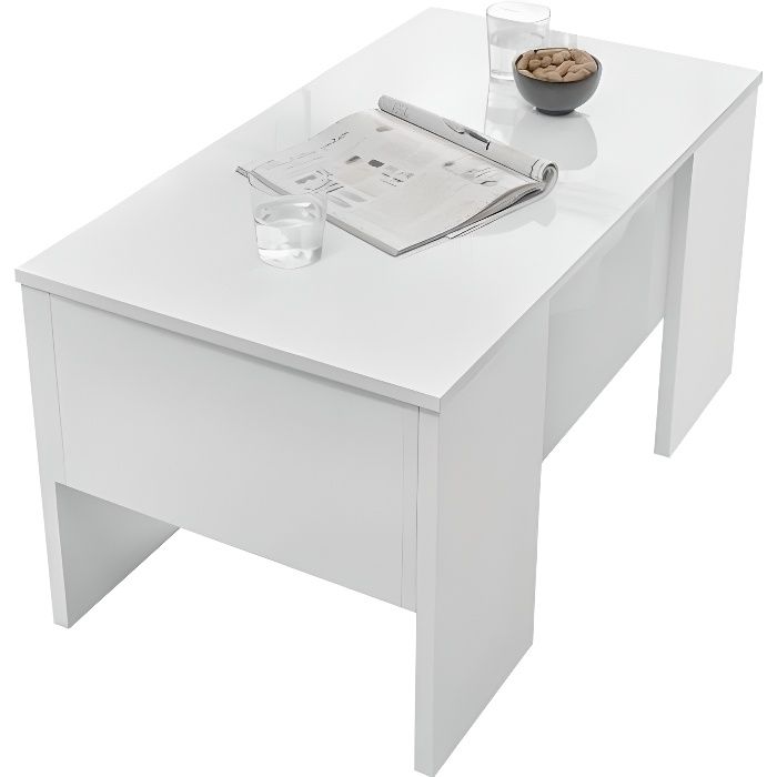 Miliboo - Table basse relevable design blanc laqué brillant L92 cm COMO