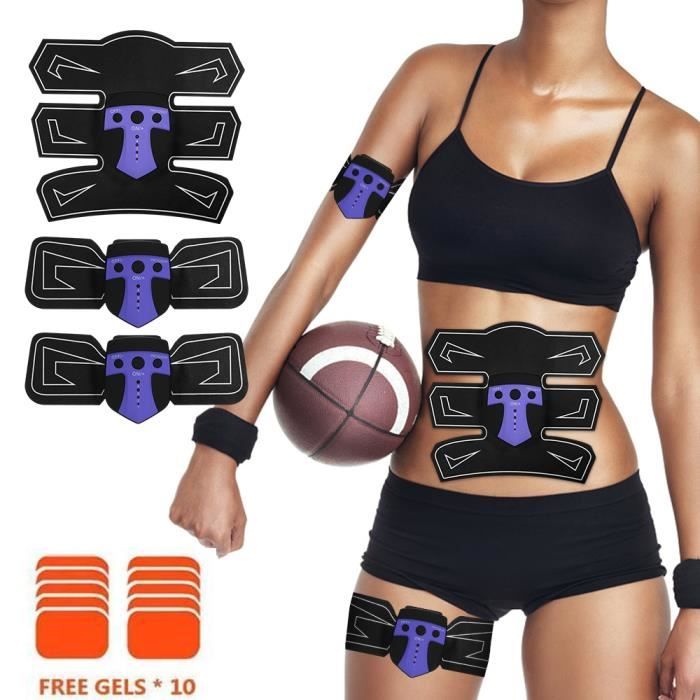 Ceinture Abdominale, Electrostimulateur Musculation Abdominaux Bras Cuisses Appareil Fitness pour Hommes Femmes+10 Coussinets de Gel