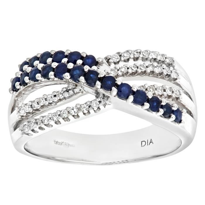Revoni Bague Saphir et Diamant Or Blanc 375° Femme: Poids du diamant : 0.14 ct - CD-PR06861WSA-R