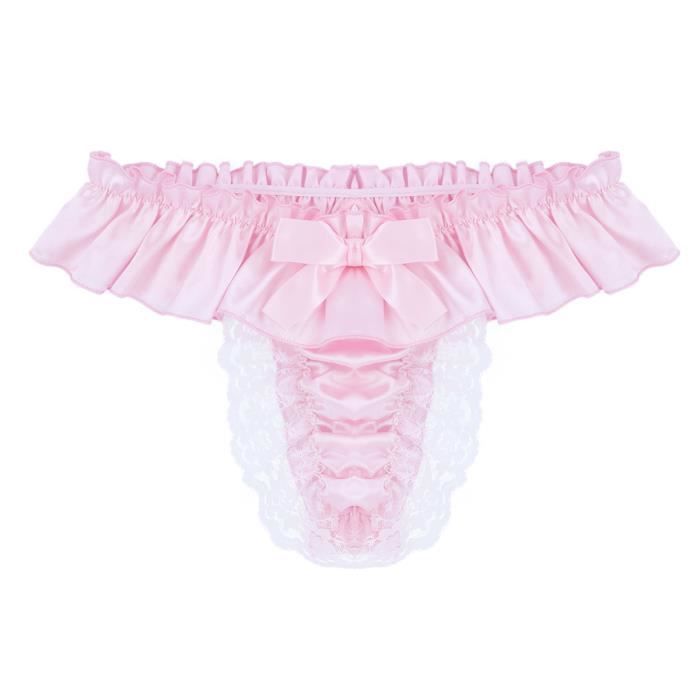 Culotte Homme Sexy Taille basse - Erotique Tanga Slip Lingerie Sous-vêtements Underwear Dentelle florale satin brillante