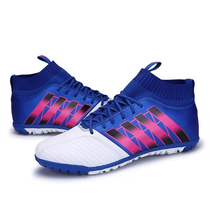 Chaussures de football adultes enfant Chaussures hautes Épissage Antidérapant PU Tissage volant Chaussures Courses d'entraînement