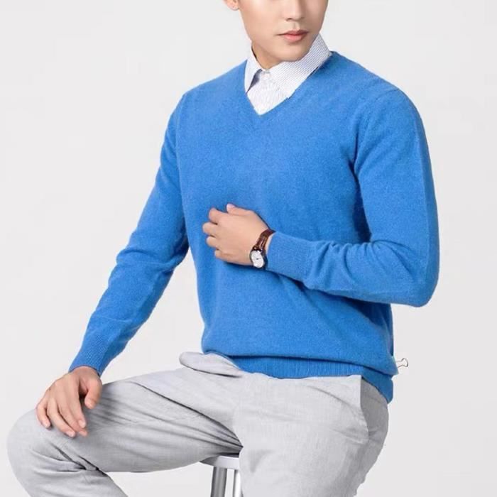 Pull Col V En Cachemire Jauge Décontracté Pour Hommes Chandails