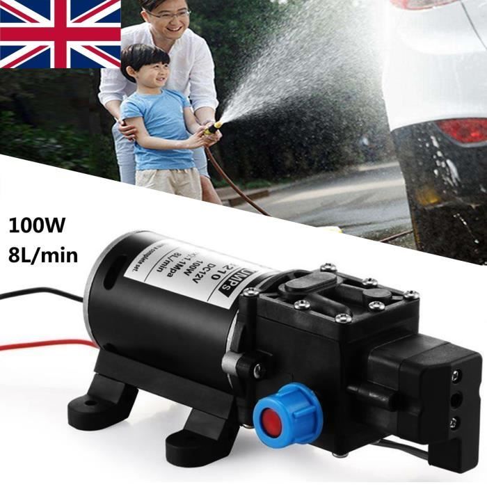DC12V Pompe à Eau Diaphragme Auto-amorçante Haute Pression pour Voiture Bateau (100W, 8L/Min) pour camping-car, caravane, bateau