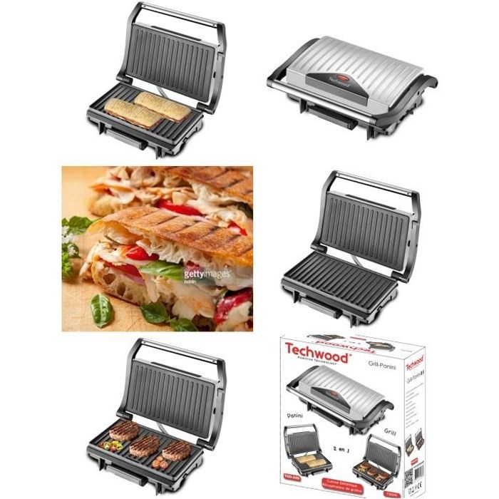 GRILL PANINI SANDWICH ET VIANDE anti-adhésive Inox 1500W