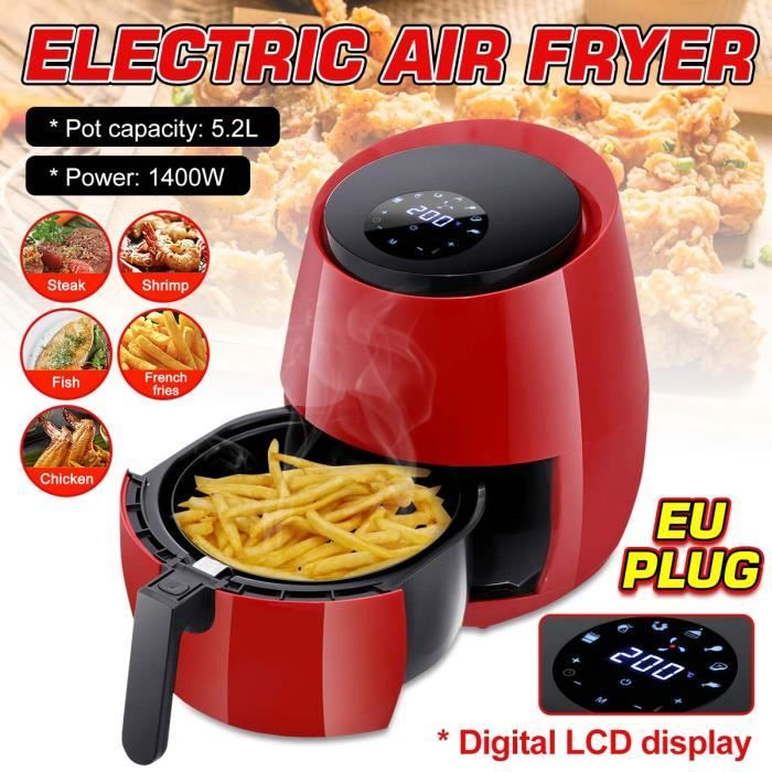 Nouveau!! 5.2L Friteuse Électrique à Air Sans Huile 1400W Écran Tactile Rouge
