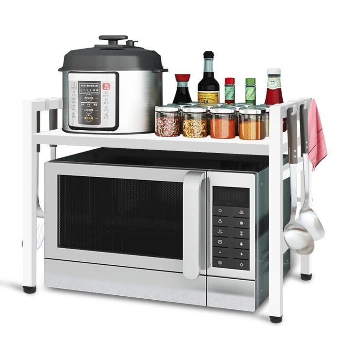 Todeco Support de Four à Micro-Ondes Extensible, Etagere Rangement Cuisine en Métal, Charge 25 Kg, 36-60 x36 x 35-44cm, Blanc