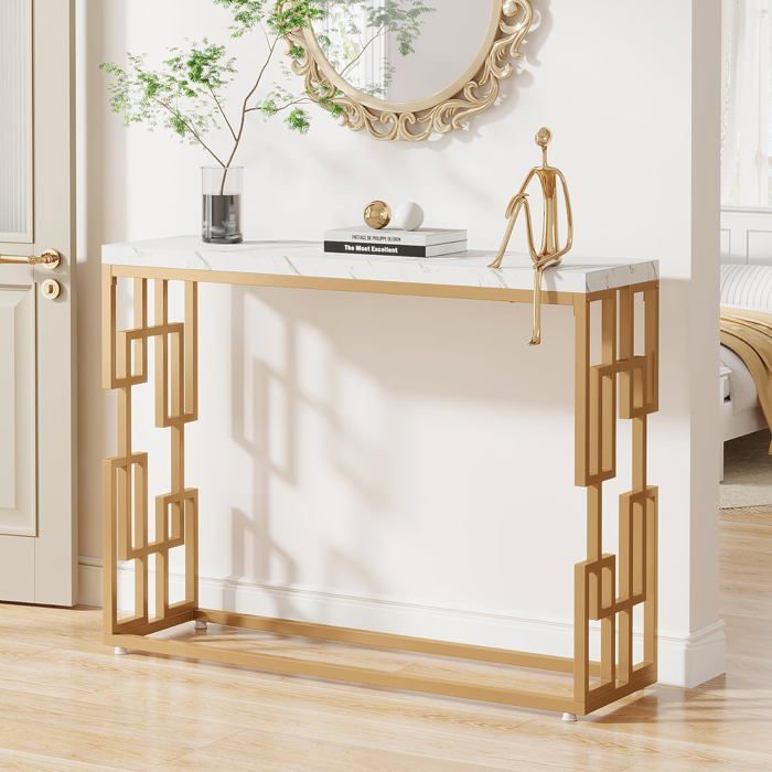 Soges Table Console D'Entrée Blanche Avec 3 Tiroirs - Table Canapé Salon 100 X 34 X 71,5 Cm