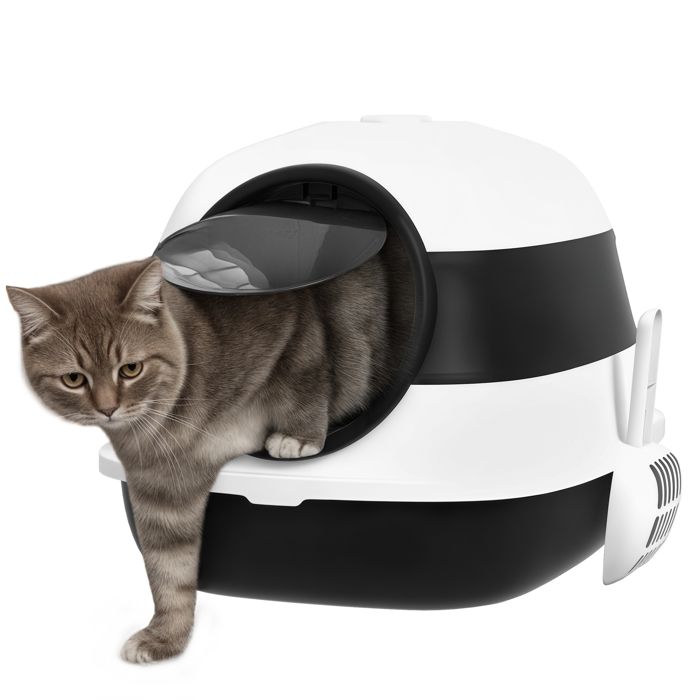 Bac à litière pour chat - PawHut - pliable - porte battante lucarne + pelle fournis - 52 x 41 x 38 cm - noir blanc
