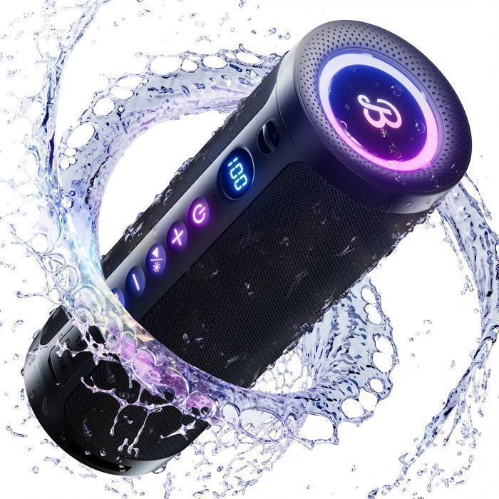 VEATOOL Enceinte Portable Puissante IPX6 Bluetooth 6.0 sans Fil Autonomie 24H Appairage Stéréo RGB USB/TF/AUX Mains Libres