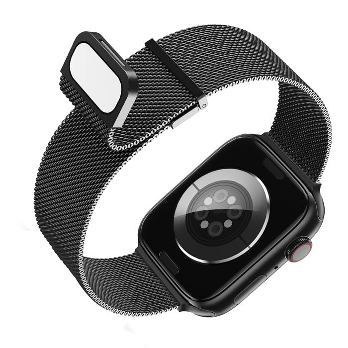 Bracelet pour Apple Watch 42mm 44mm 45mm 49mm Series 9 8 7 6 5 4 3 2 SE Metal magnetic acier inoxydable crochet Noir-Visiodirect