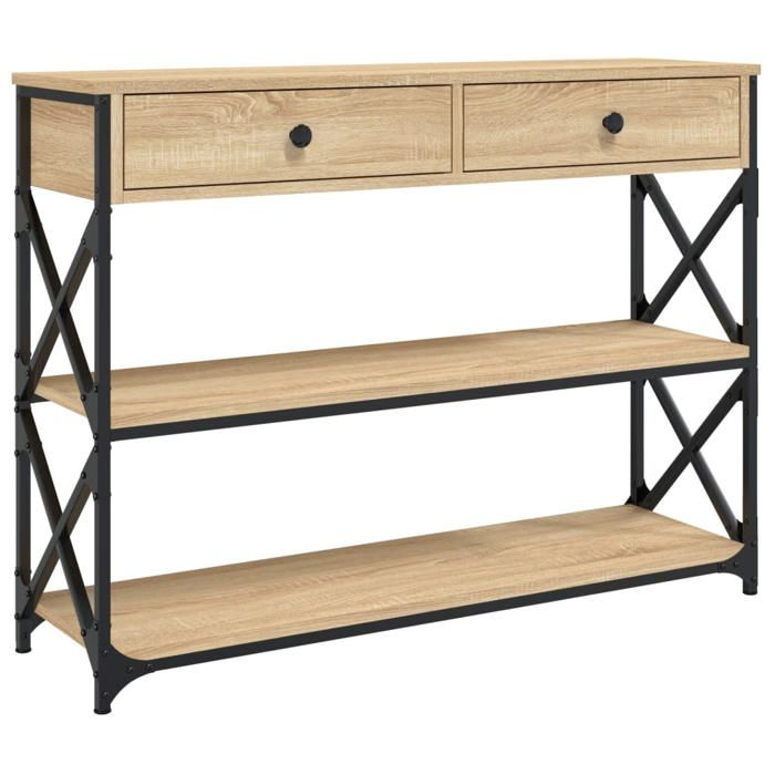 Table Console Étroite Blanc & Or – 2 Tiroirs, Pieds Réglables, Style Moderne & Élégant – Salon, Entrée, Couloir