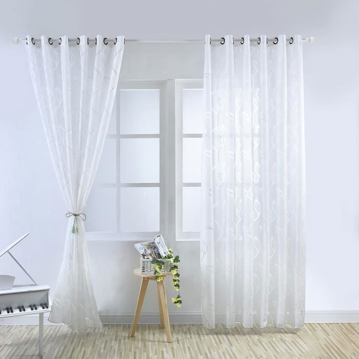 Lot de 2 Rideau Voilage - Décoration de Maison - 100 x 250 cm - Blanc