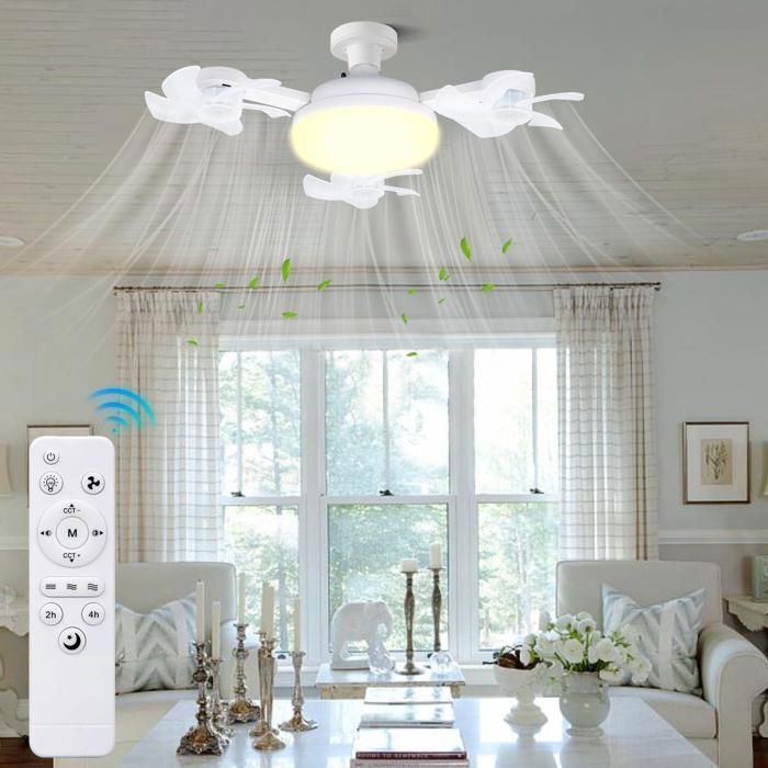Ventilateur de Plafond 50 W avec Lumière et 3 Têtes de Drone 3 Températures de Couleur 3 Vitesses pour Salon Chambre Cuisine - Prumya