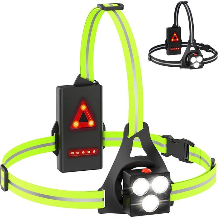 Lampe de Course à Pied LED rechargeable par USB pour poitrine réglable à 120°500 lumensÉclairage Pour Course avec bandes