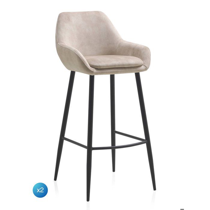 Lot de 2 tabourets rembourrés de couleur beige et pieds métal noir - REF. 10760