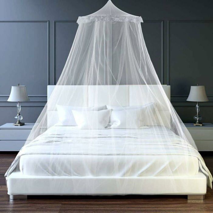 Moustiquaire de Lit en Polyester Grand Modèle pour Lits Simples et Doubles Arceaux Inclus - Blanc