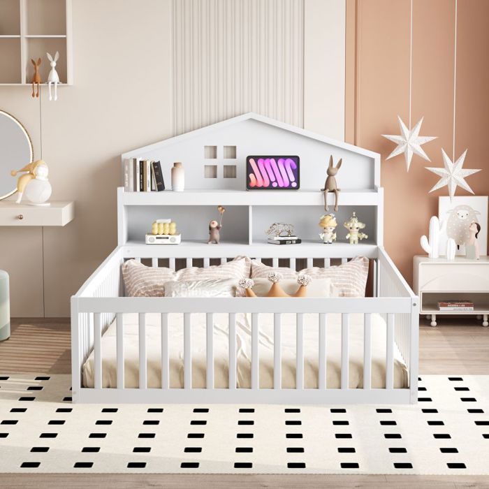 LALAHO Lit Montessori 90x190 cm - Bois Massif avec Porte et Barrière Sécurisée - 12 Lattes Renforcées, Garde-Corps Intégré - pour Enfants et Bébés (Couleur Naturelle