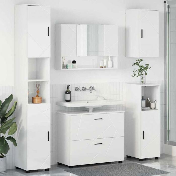 Vidaxl Ensemble de mobilier de salle de bain 5 pcs Blanc brillant
