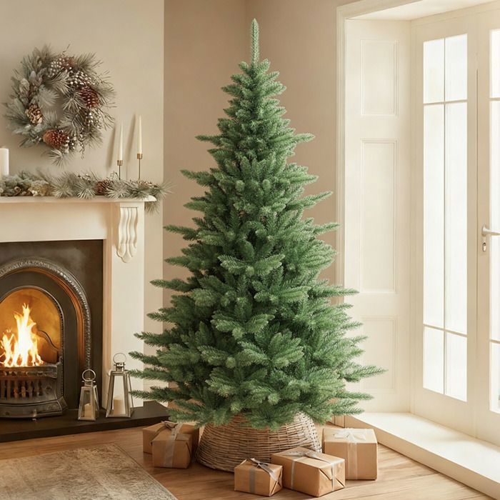 Sapin De Noël Artificiel 210 Cm - 900 Branches PVC - Difficilement Inflammable - Avec Support - 10