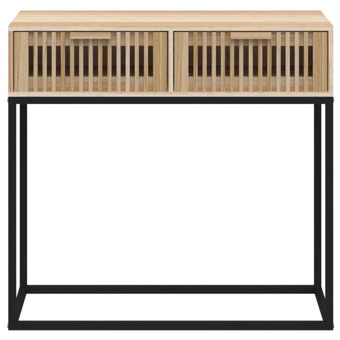 Table console scandinave - vidaXL - 80x30x75 cm - Bois dingénierie - Fer - 2 tiroirs - Pieds en métal - Brun