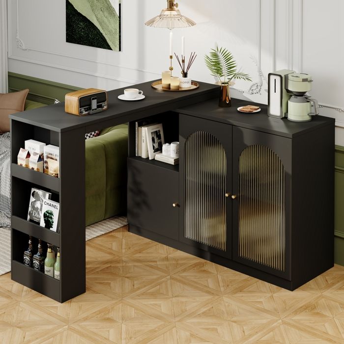Table de bar rotative à 360°(corps principal 120x40x97cm) - armoire de salle à manger et de bar rotative moderne - noir