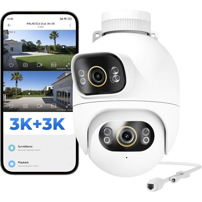 Caméra de Surveillance IMILAB EC6 Dual 3K+3K Vision Nocturne Couleur Rotation 360°