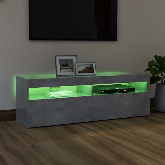 NEUF Armoire TV - Gris - Meuble TV - TABLE TV - avec lumières LED - gris béton 120x35x40 cm - TT3528