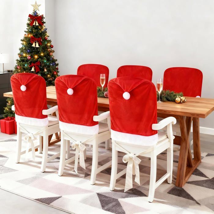 6 housses de chaises de Noël 60 x 50 cm. Extensibles elles conviennent aux restaurants cuisines à la maison et peuvent servir