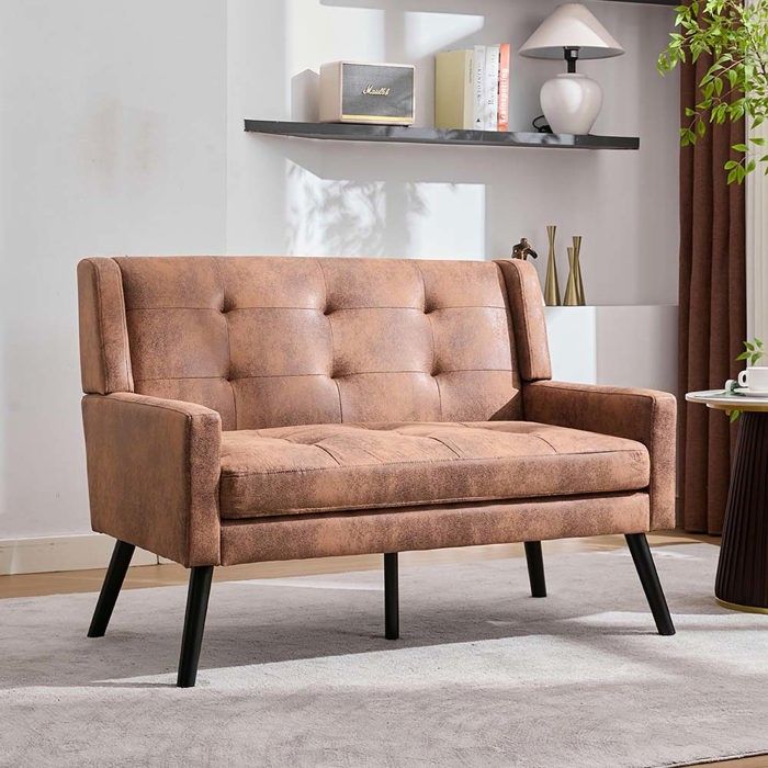 Fauteuil 2 places - Fauteuil 2 places - Suède marron - Rembourrage mousse haute densité - Pieds bois massif