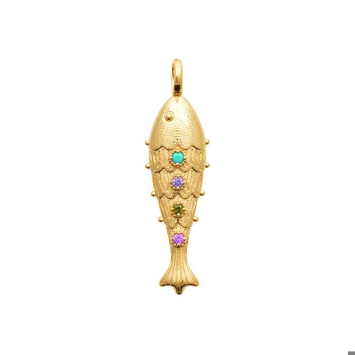 Joli Petit Pendentif poisson pierres plaqué or 18 carats 750/000 poinçonné Joli Petit Pendentif poisson pierres plaqué or 18 carats 750/000 poinçonné