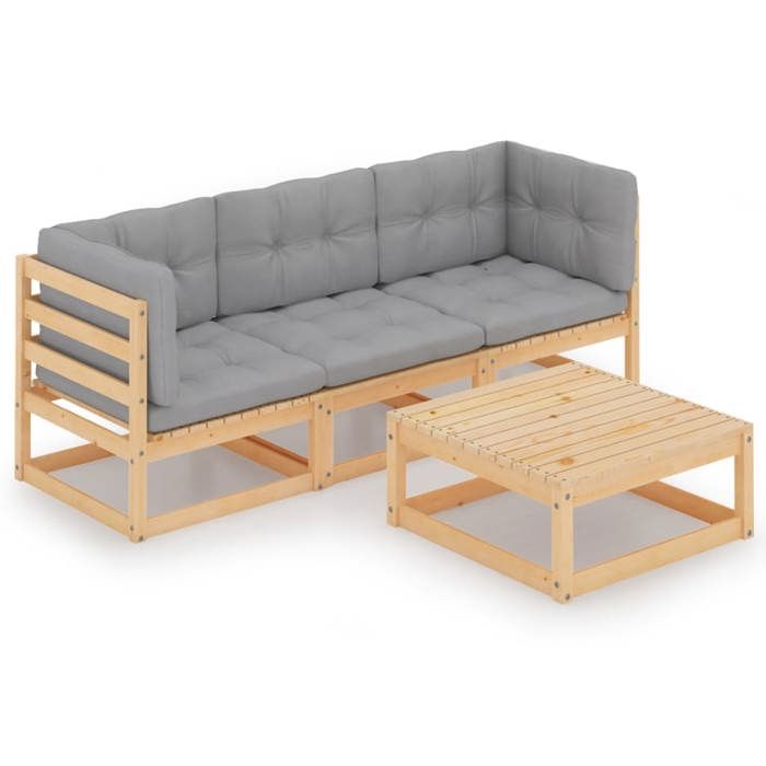 NEW 2026 Salon de jardin lot de 4 Meuble pour 3 personnes avec coussins Bois de pin massif 70x70x67 cm S922