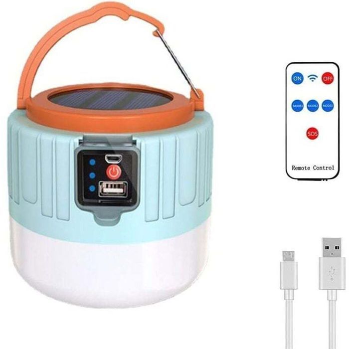 Lampe de camping solaire - PZCC - 800 lumens - Rechargeable - Télécommande - Charge solaire - 3 modes déclairage