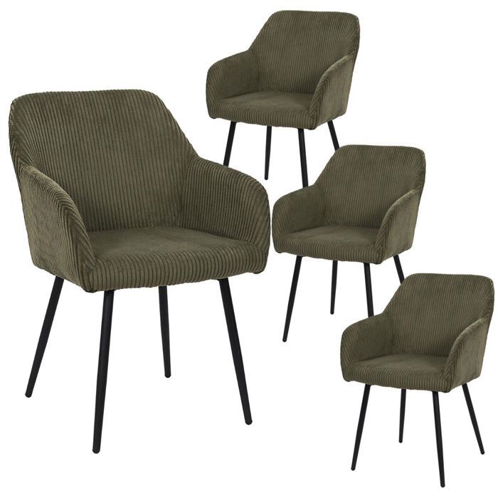 Lot de 4 fauteuils de table en velours côtelé coloris vert - AMORY