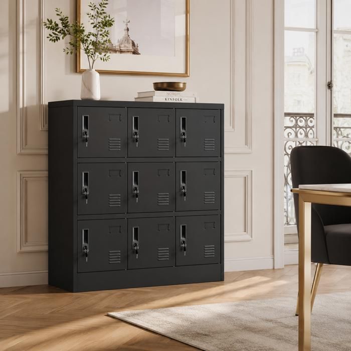 Armoire en métal - Armoire 9 portes - 100 x 90 x 40 cm - Serrures individuelles - Fente pour cartes