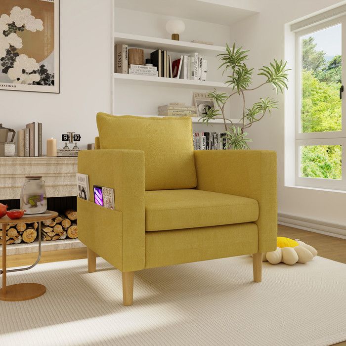 Fauteuil de lecture 1-place 82 x 71 x 68 cm - Fauteuil de chambre - Fauteuil de détente - Fauteuil inclinable - Beige