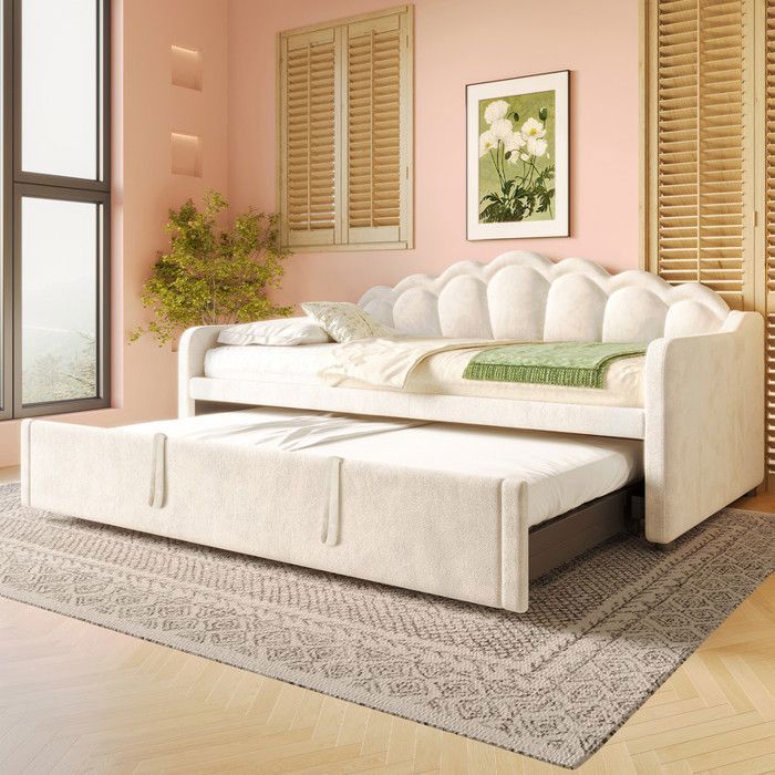 Luscriate - Lit gigogne 90x200 cm Convertible en Lit double 180x200 cm Lit rembourré avec éclairage LED canapé-lit - Beige