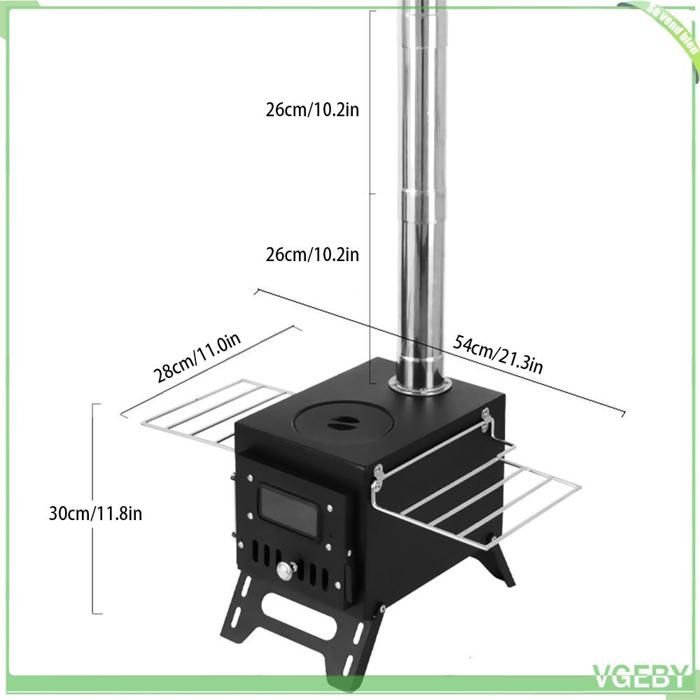 Poêle à bois de camping - FAF EICY - pliable 54×28×30 cm - inox/acier - fenêtre de visualisation - multi‑combustible